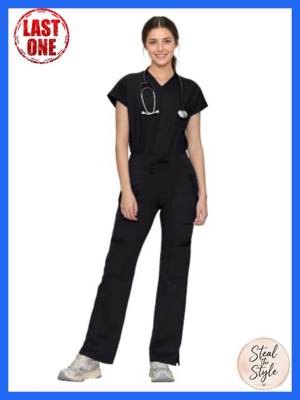 Women's Scrub Set V-Neck Top Straight Leg Pants 6 Pockets Nylon Spandex